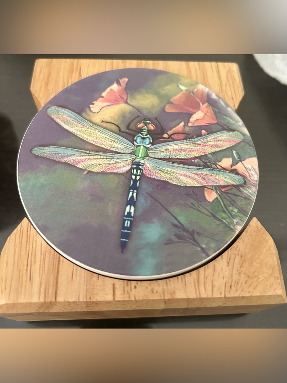 Decorative Dragonfly Round Trivet - Purple